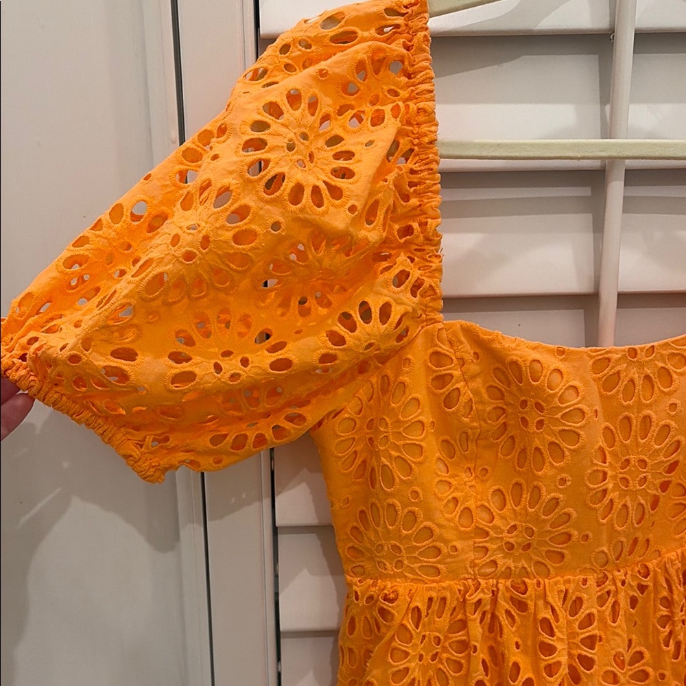 Lilly Pulitzer Orange Eyelet Puff Sleeve Dress - Picture 2 of 4